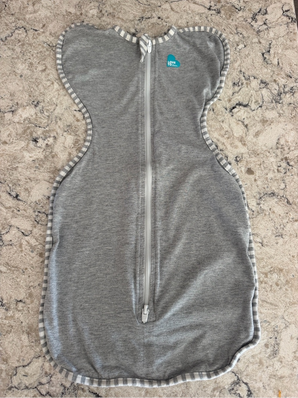 Love to Dream Grey Swaddle One-Piece with Striped Trim